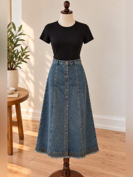 Tristan & Iseut Dresses & Skirts - Y2K Tristan & Iseut Denim Maxi Skirt Size 10 A-Line Frayed Hem
